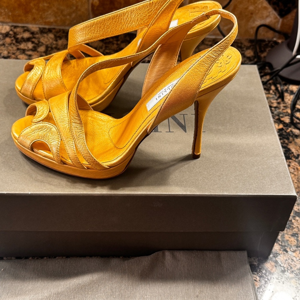 Pollini Yellow High Heel Slingback Sandals